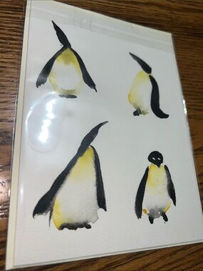 Hand Crafted Black & Yellow Penguin Watercolor Print